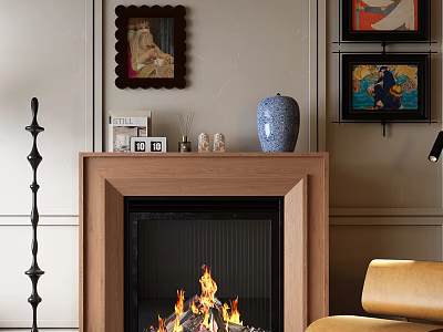 Cozy Living Room Fireplace With Decor And Artworks 3d model
