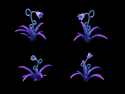 Eye Catching Ornamental Plants with Purple Leaves Curved Blue Stems and Delicate Small Flowers 3d model