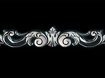Ornate Carved Design with Symmetrical Scroll Patterns and Silver Details on Black Background 3d model