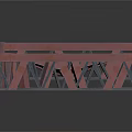 Three Red Metal Support Frames With Curved Design And Triangular Structures