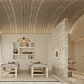 Serene SPA Sauna Retreat With Wooden Ceiling Natural Light And Comfortable Seating