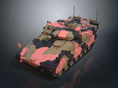 Military Camouflage Tank With Pink Brown Black Patterns And Top Equipment 3d model