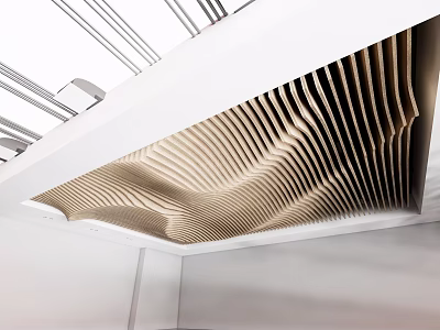 Modern Ceiling Design With Curved Striped Structure 3d model