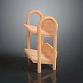 Wooden Two Tier Shelf With Curved Armrests And Light Wood Tone On Black Reflective Surface