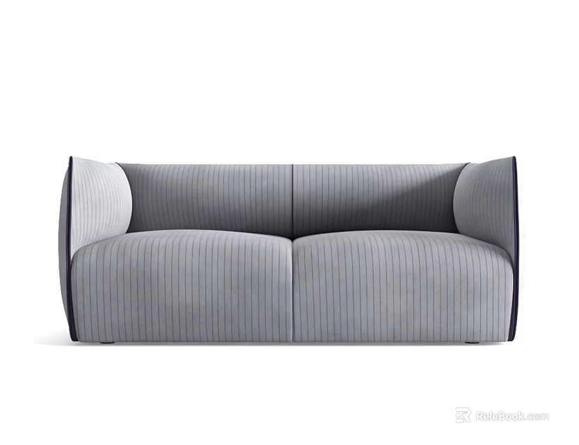 Gray Modern Two Seater Sofa with Striped Fabric and Comfortable Sleek Design 3d model