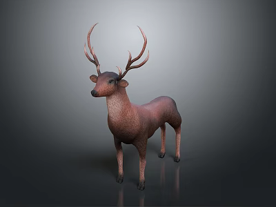Realistic Deer Sculpture With Large Antlers Standing On Gradient Background 3d model