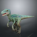 3D Rendered Green Dinosaur Model With Blue Patterns Open Mouth Standing Pose Gray Background