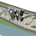 Modern High Rise Office Building with Glass Facade Greenery Urban Street View And Vehicles