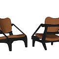 Two Modern Leisure Chairs With Dark Frame And Brown Cushioned Seats