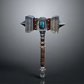 Ornate Metallic Hammer With Blue Gemstone Center And Decorative Wrapped Handle