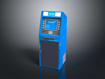 Blue ATM Machine With Digital Display Keypad And Card Insertion Slot 3d model