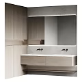 Modern Bathroom Vanity With Double Sinks Large Mirror And Sleek Wooden Cabinets Design