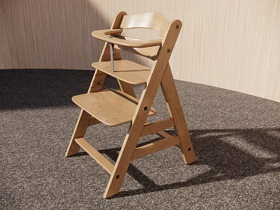 Minimalist Wooden Children's Step Chair With Safe Ladder Design For Home Use 3d model