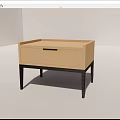 Light Wood Bedside Table with Single Drawer and Black Slim Legs 3d model