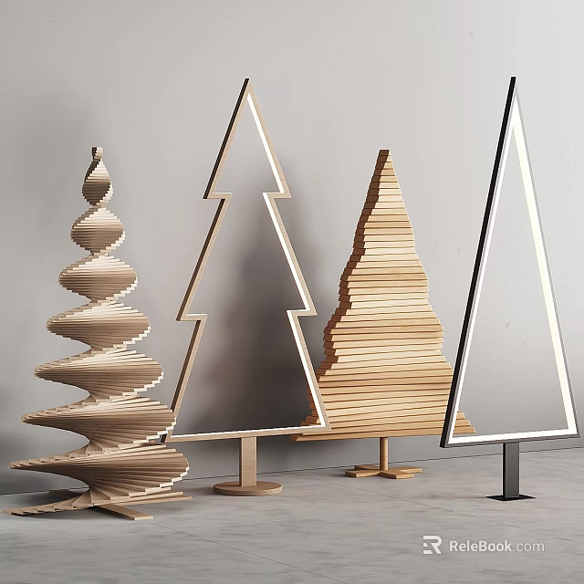 Modern Artistic Floor Lamps Featuring Spiral Triangular Layered and Geometric Wooden Metal Designs 3d model 
