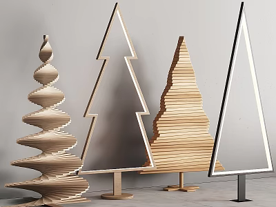 Modern Artistic Floor Lamps Featuring Spiral Triangular Layered and Geometric Wooden Metal Designs 3d model