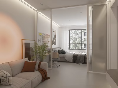 Modern Bright Apartment With Sofa Bed Big Window And Plants 3d model