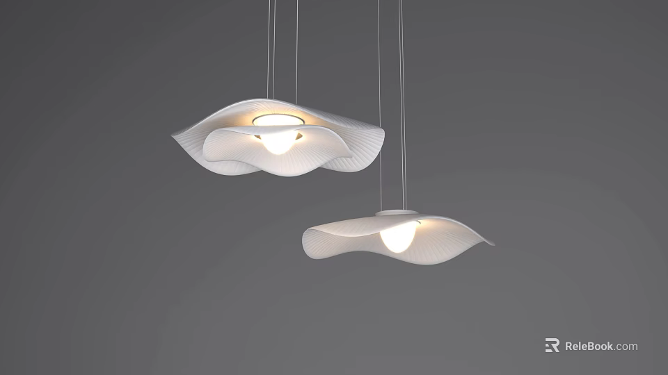 Elegant Modern White Petal Shaped Hanging Chandeliers With Sleek Design And Soft Illumination 3d model 