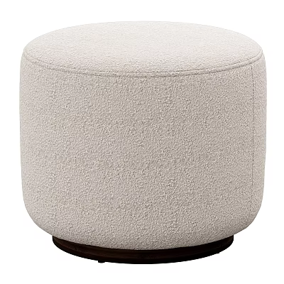 Round Beige Stool with Textured Fabric Upholstery and Dark Wooden Base 3d model