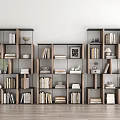 Modern Wooden Shelving Unit In Living Space With Books Decorative Items And Vase