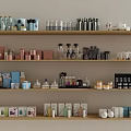 Assorted Perfumes And Cosmetics Displayed On Wooden Shelves With Various Beauty Products