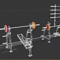 Fitness Equipment Bench Press Stations Barbells with Colored Weight Plates Brick Wall