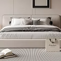 Modern Double Bed With Minimalist Headboard Striped Bedding And Bedroom Rug