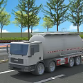 White Tanker Truck Function Vehicle Transporting On Road With Trees And Highway