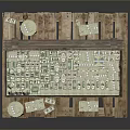 Daily Living Supplies Packed in Wooden Box on Pallet with Stacked White Cubes