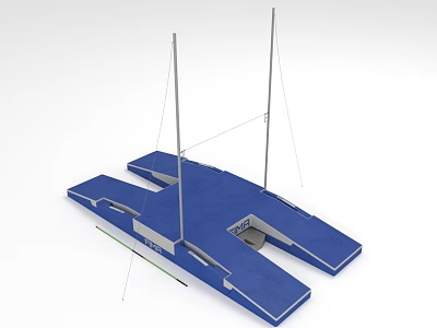 Blue Water Sports Equipment with Twin Floats and Tall Masts Structure 3d model