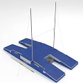 Blue Water Sports Equipment with Twin Floats and Tall Masts Structure