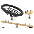 Outdoor Children Playground Equipment Including Net Swing Climbing Post And Wooden Seesaw