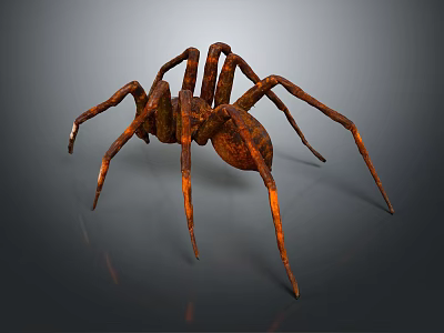 Rusty Metallic Spider Sculpture With Long Legs On Smooth Gray Background 3d model