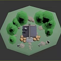 Fairy Tale Small House On Floating Island With Pointed Roof Green Pines And Decorative Steps
