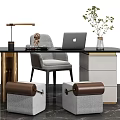 Modern Elegant Desk Design With Table Lamp Chair Potted Plant And Storage Stools