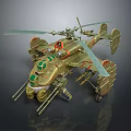 Intricate Helicopter Model With Green Gold Mechanical Details Weapons And Rotors