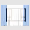 Blue Curtains With White Sheer Panels For Window In Wooden Floor Room