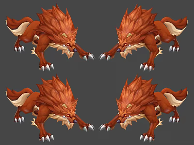 Red Wolf Like Game Movie Character With Spiky Mane And Sharp Claws 3d model