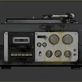 Vintage Turntable Audio Device With Vinyl Record Tonearm And Control Panel Knobs