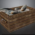 Wooden Crate With Striped Texture Filled With Fresh Fish Inside