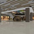Modern Mall Lobby Interior Design With Shoppers Walking Decorative Columns And Ceiling Lighting 3d model