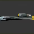 Blue White Camouflage Aircraft Model With Triangular Wings Four Yellow Engines And White Cross Markings
