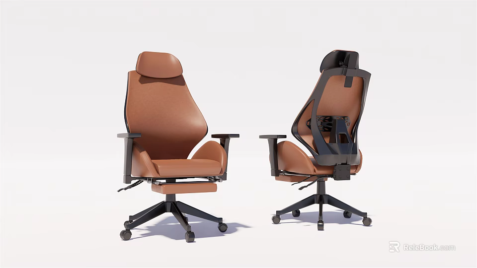 Ergonomic Brown Office Chair with Headrest Armrests and Supportive Backrest Design 3d model