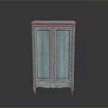 Light Blue Distressed Vintage Double Door Wardrobe With Bottom Drawers And Classic Design