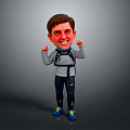 Cartoon Character With Short Hair Gray Top Black Backpack Dark Pants Blue Sneakers Smiling Fists Raised