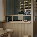 Modern Restaurant Interior With Wooden Tables Chairs Large Windows And Decorative Wall Art
