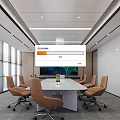 Modern Conference Room Interior With Large Table Leather Chairs Projector Screen And Windows 3d model