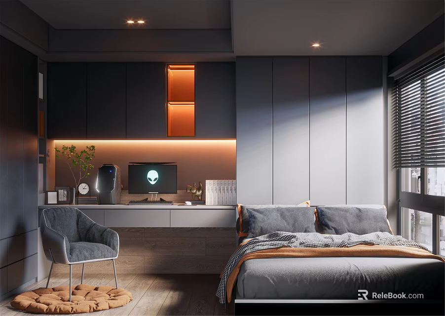Modern Tatami Bedroom Interior With Built in Storage and Natural Light 3d model 