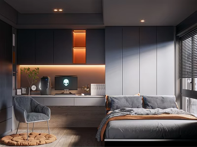 Modern Tatami Bedroom Interior With Built in Storage and Natural Light 3d model