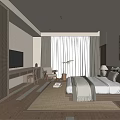 Hotel Guest Room Interior With Modern Bed TV Chair Wooden Floor Area Rug And Window